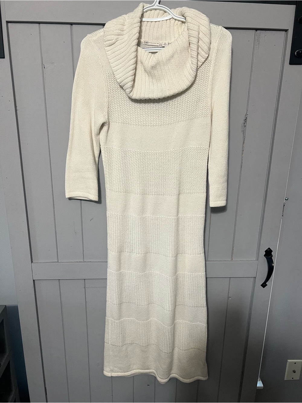 Cato Cream Knit Cowl-Neck Long Sleeve Dress